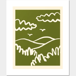 Landscape Mountains Green Drawing Cute Posters and Art